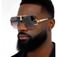 Men Designer Shades Gold Frame Rimless Sunglasses Fashion Trendy Fashion Pilot