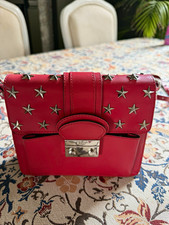 RED by Valentino Red Leather Crossbody Bag Star Studs Silver Hardware Clasp