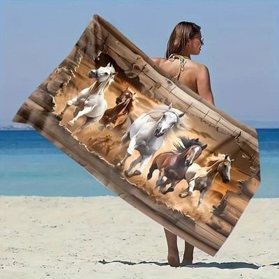 A Beach Towel Featuring a Horse Design, Perfect for Outdoor Use at The Beach, P