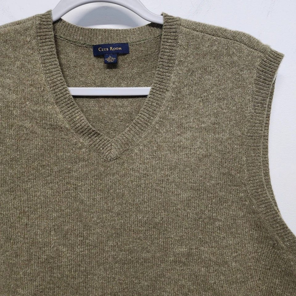 Club Room Jumper Sweater Vest Size L Green 100% Wool V-neck Dad Classic Preppy - Image 3 of 4