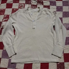 Vintage Military Undershirt Thermal Henley Wool Cotton Blend Size M Long Sleeve