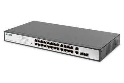 Digitus 24-Port Gigabit PoE Netzwerkswitch, 19 Zoll, unmanaged, 2 Uplink Ports,