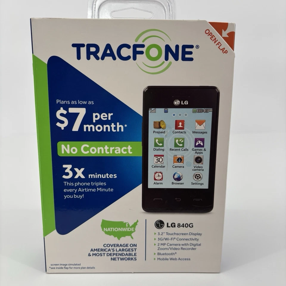 LG 840G Prepaid Phone TracFone Black New Touchscreen Bluetooth 3G/WiFi Camera - Image 3 of 4