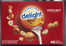 INTERNATIONAL DELIGHT HAZELNUT 48 COUNT 7/16 COFFEE CREAMER CUPS NIB