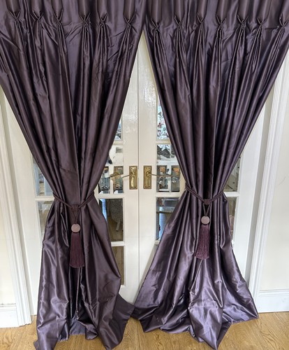 STUNNING LUXURIOUS HEAVY QUALITY BESPOKE PURPLE SILK INTERLINED CURTAINS