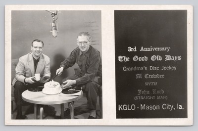 KGLO Radio Disc Jockey Al Crowder and John Lord Mason City Iowa RPPC Postcard