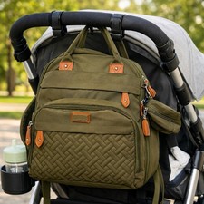 Bobbieroo Diaper Bag Backpack Olive Army Green Purse Baby Mom