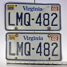 Pair of Vintage VA License Plates * April 2002 * LMQ-482