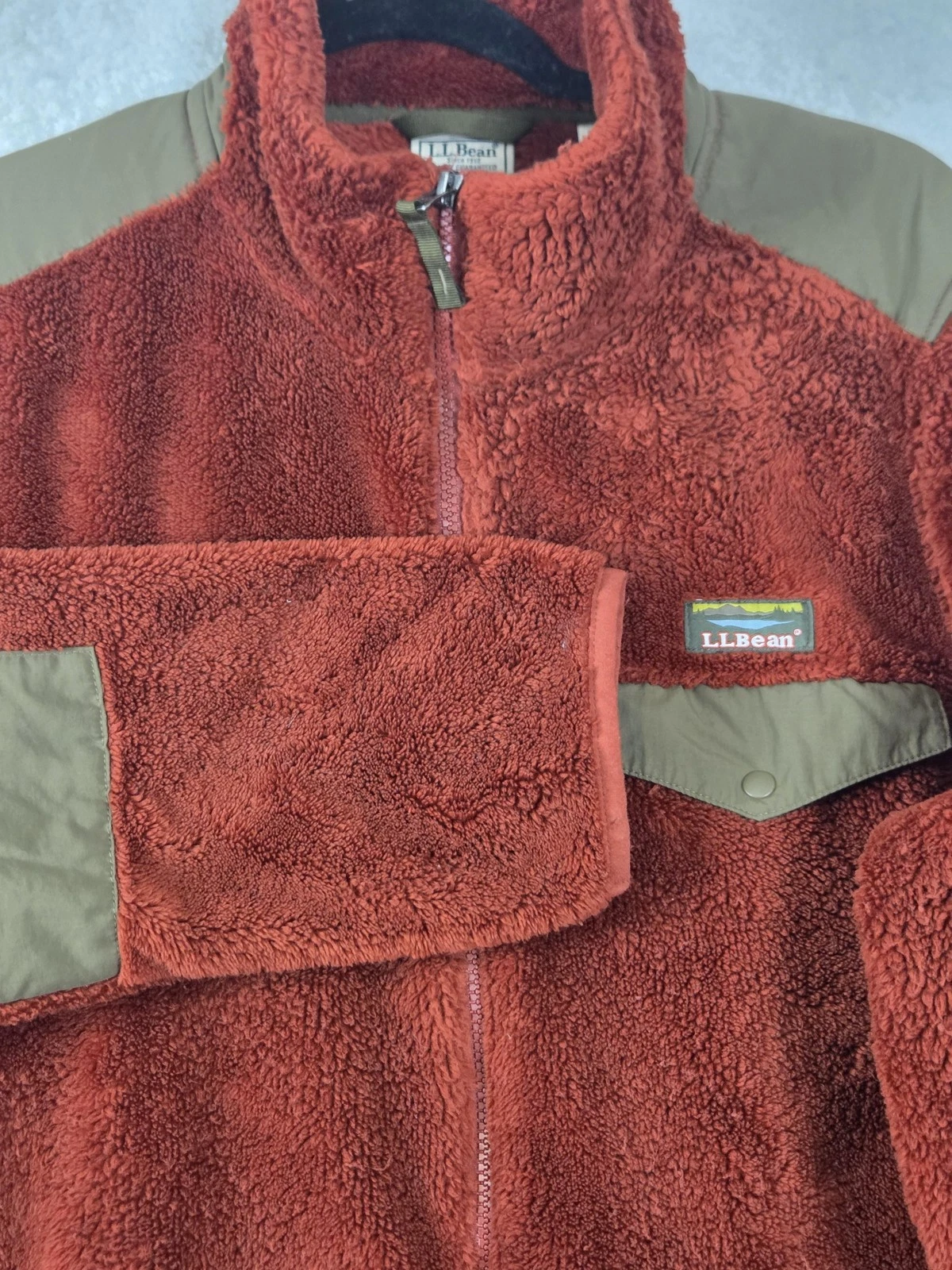 L.L. Bean Hi-Pile Fleece Jacket Mens M Red Sherpa Full Zip Outdoor Hiking Warm