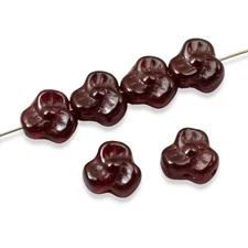 25 Dark Garnet Trillium Flower Beads - 9mm Czech Glass Flowers - Jewelry Making