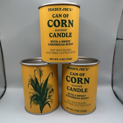 Lot of 3 Trader Joe s Can of Corn Scented Candles 9oz Soy Wax Sweet Cornbread