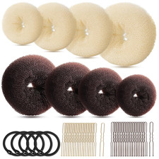 Hair Bun Maker Set, Donut Bun Maker Set with 4Pcs Dark Brown 4Pcs Beige 2 Extra