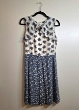 TORY BURCH Cecilia Mixed Print Floral Pleated Sleeveless Silk Dress Sz 4 Gray Bl