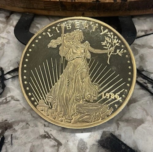 1986 Liberty 8 Ounce Silver Coin - Gold Plated