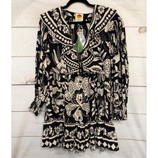 FARM Rio Graphic Floral Black Mini Dress With Ruffle Collar XS