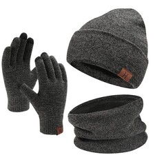 Winter Beanie Hat Scarf Touchscreen Gloves Set for Men Women