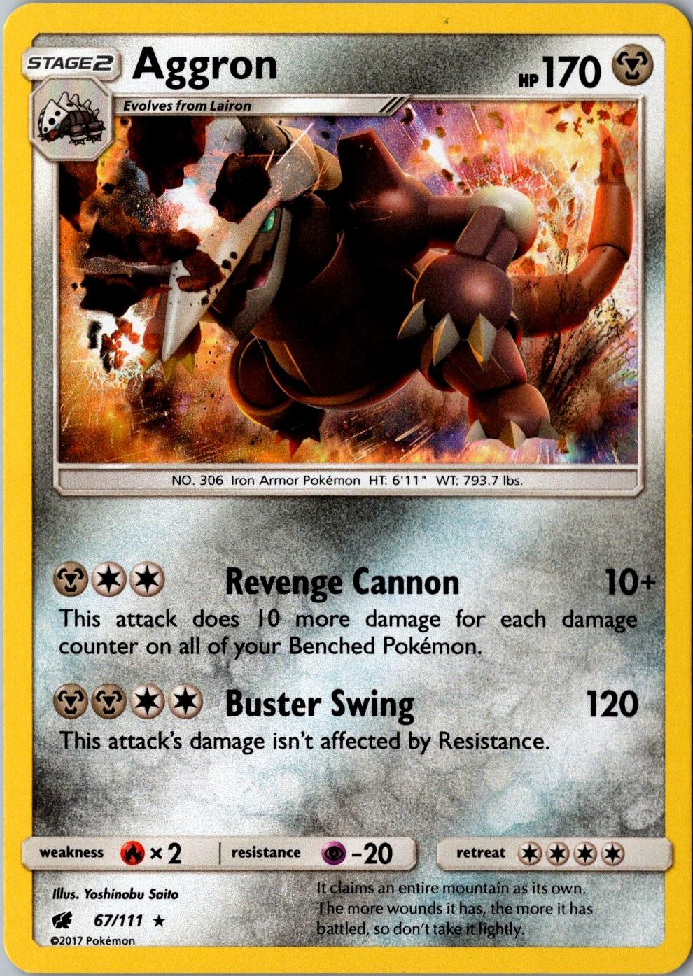 Aggron Holo 67/111 Holo Rare SM Crimson Invasion LP Pokemon Card