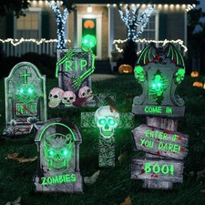 Halloween Tombstones Outdoor Decor, 6 Pack Glow in the Dark Yard Signs Black