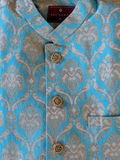 Sherwani Indo Western Set Aqua Gold Mandarin Neck Party Wedding Wear 42 "x 21"