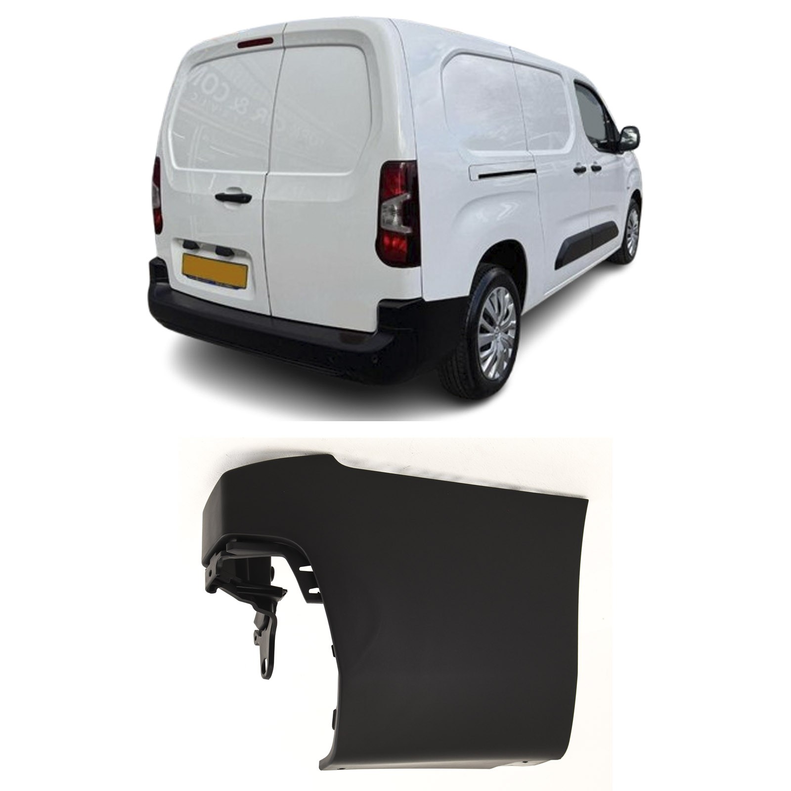 Fits Citroen Berlingo 2018- Rear Bumper Corner Twin Door Black Driver Side LWB