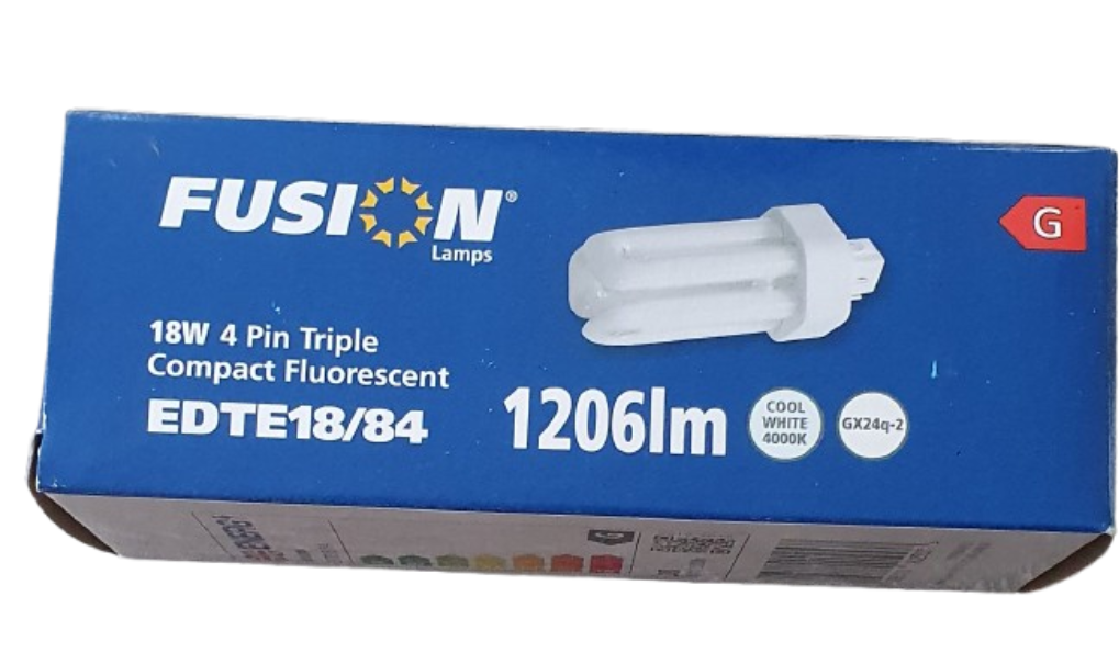 2x 18W Fusion Low Energy GX24q-2 4 pin Stick 4000K Cool White CFL Light Bulbs