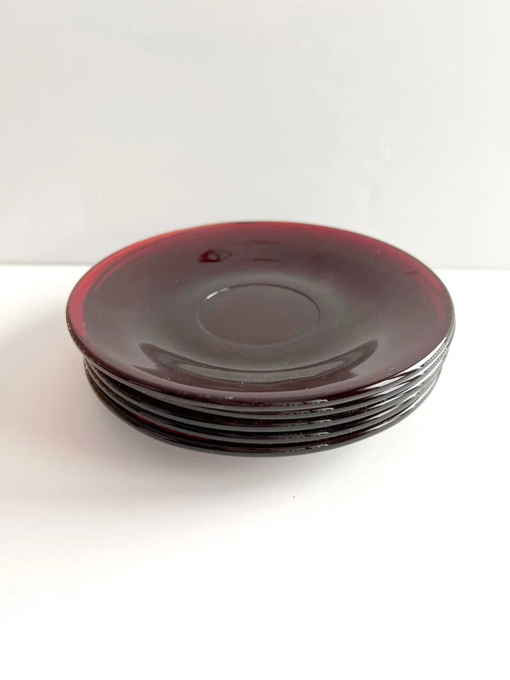 Lot of 5 Anchor Hocking Ruby Red Saucer Small Plates 5 3/4 inch Vintage - Image 4 of 4