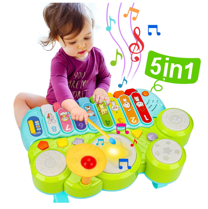 3-in-1 Musical Toy Set with Piano Xylophone and Drum for Toddlers 1-3