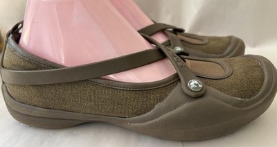 Crocs  ''Celeste'' Brown Canvas Cross Strap Flats  Size 9