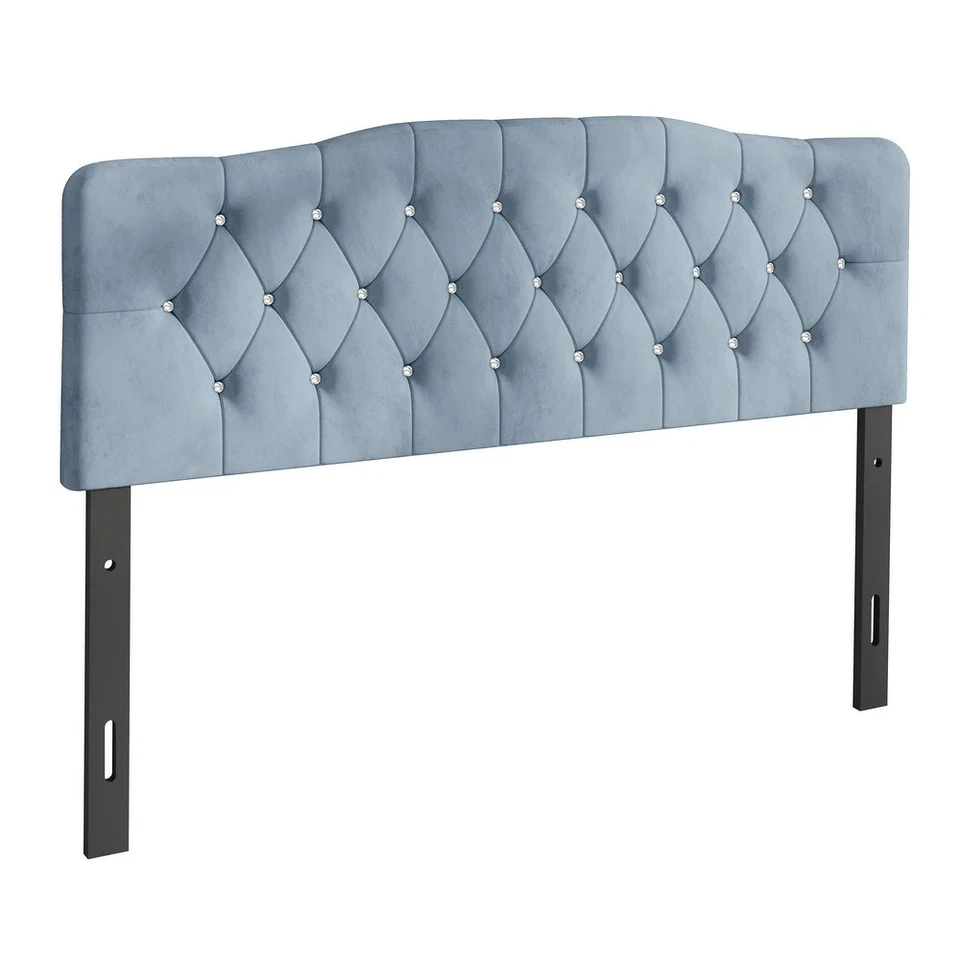 Upholstered Queen Size Headboard Only Light Blue Adjustable Hgt Diamond Tufted - Image 2 of 4