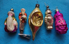 Set 5 pcs Soviet Vintage glass Christmas tree Ornament - USSR decoration 60s