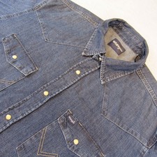 Wrangler Denim Western Shirt Mens XL Blue Pearl Snap Long Sleeve Yoke