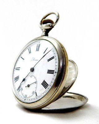 Antique Pocket Watch REVUE Open Face Dial Porcelain Case Steel 50mm 1930 Working