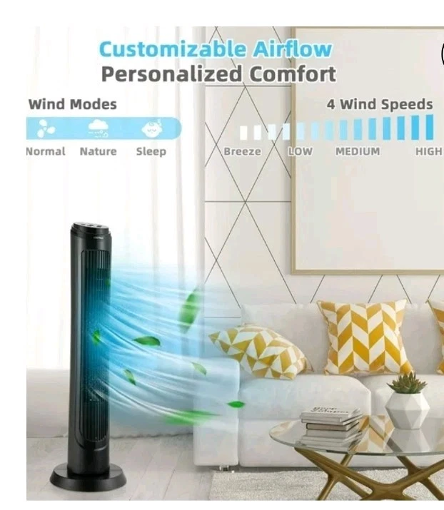 Вентиляторы вертикальные комнатные Costway 40 дюймов автономные 4 скорости параллельный подключаемый пластик черные - Изображение 3 из 4