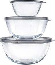 Glass Mixing Bowls with Lids Set(4.5Qt, 2.7QT, 1.1Qt),Glass Bowls with Lids Larg
