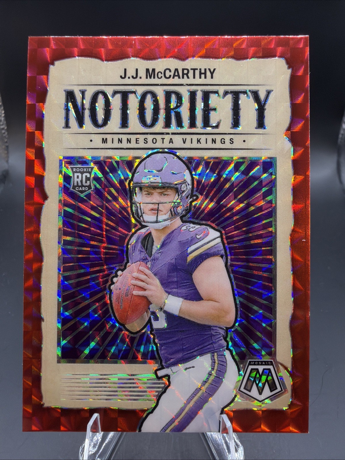2024 Panini Mosaic Notoriety J.J. McCarthy #21 Red Mosaic Prizm (RC) Vikings