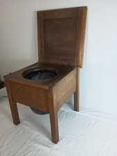 Dillingham Antique Commode  Enamel Chamber Pot Toilet Box Wooden Seat Portable