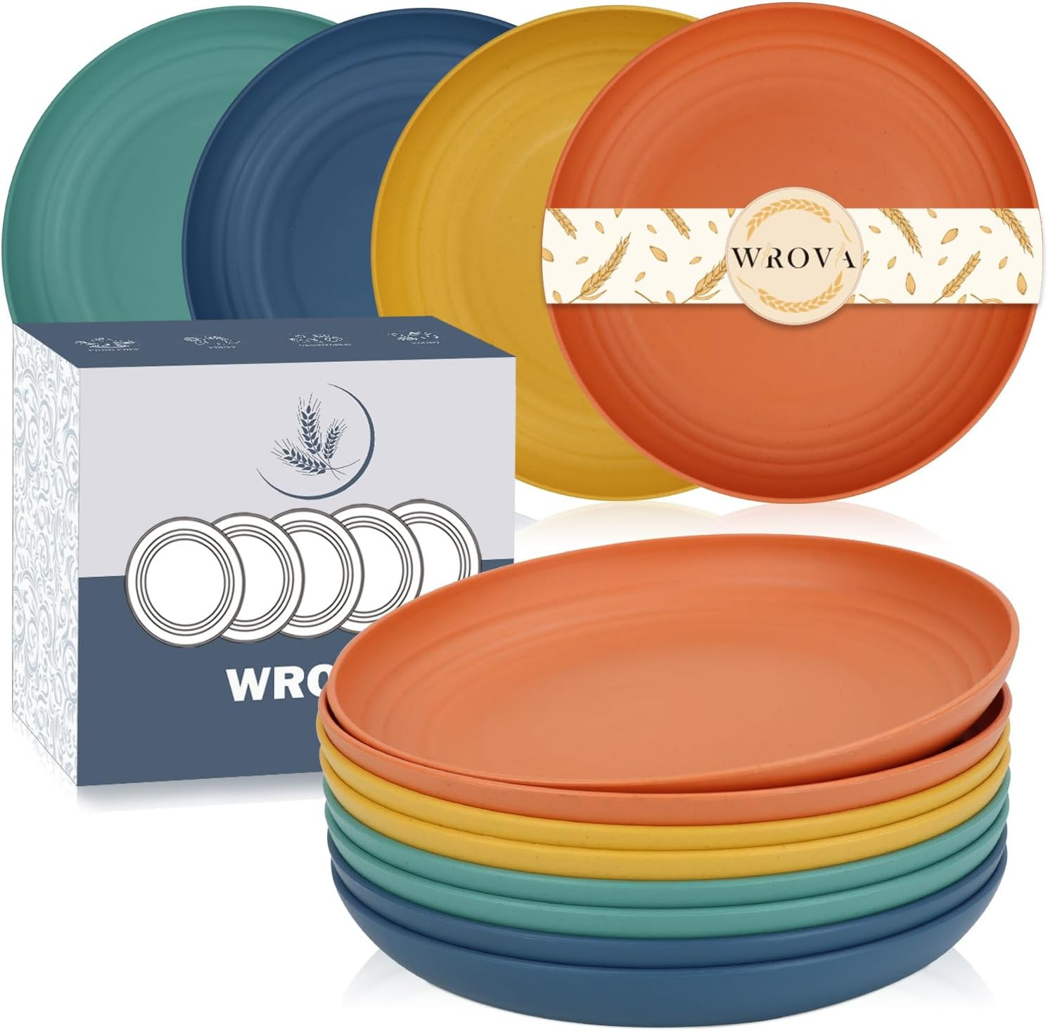 Plastic Plates Reusable Set of 8 Unbreakable Plates Set 9 Inch Dinner Plate - Di
