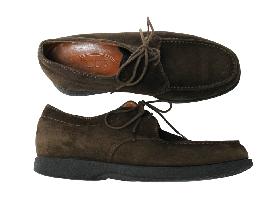 TOD'S Chaussures Homme Ue 41 Daim Cuir Lacet Marron Derby Italie Fabriqué - Photo 2/4