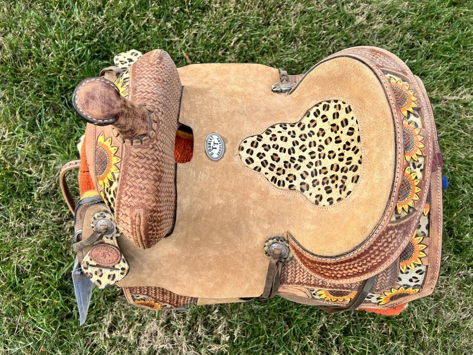 12” Children’s Saddle With Cheetah Print and Sunflowers, Includes EXTRAS - Image 3 of 4