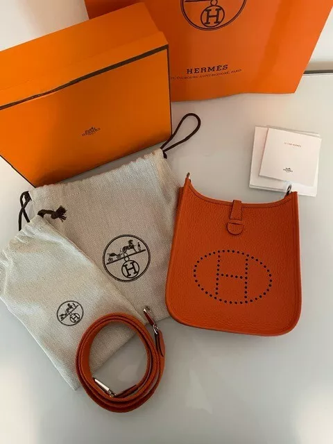 NEW IN BOX HERMES GIFTABLE Mini Evelyne Bag TPM Feu orange Silver