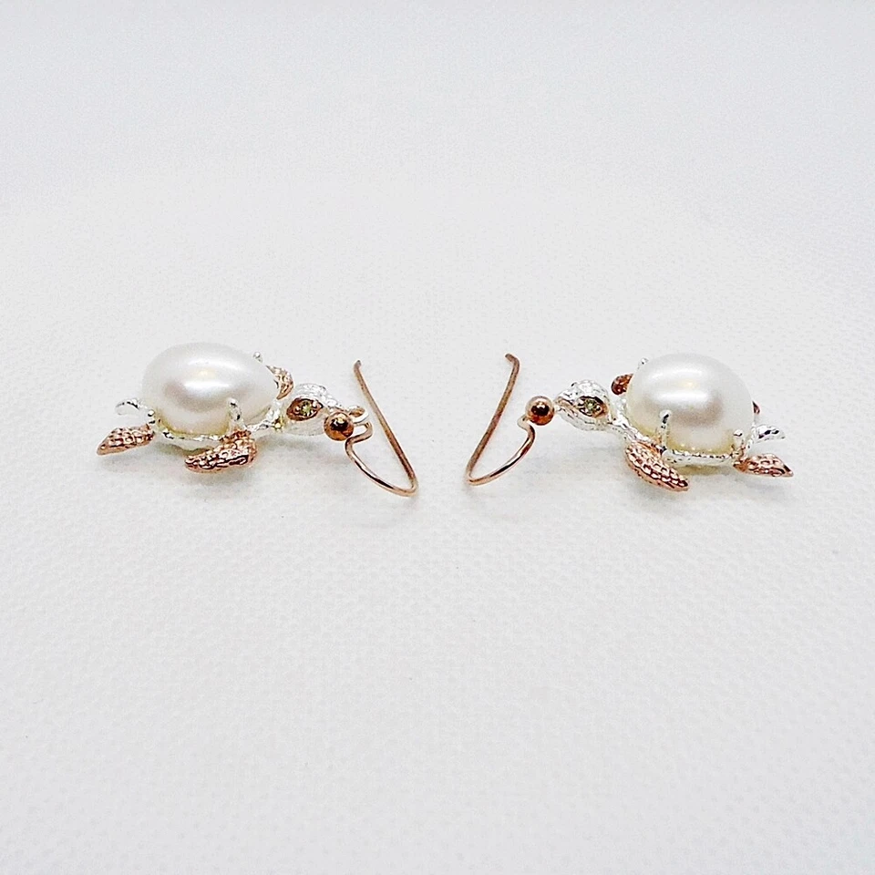 Barock Perlen Saphir Peridot Ohrhänger TURTLE 925 Silber 585 Bicolor vergoldet - Bild 3 von 4