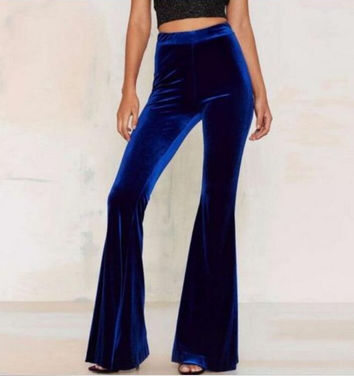 Chic Womens Velvet High Waist Stretch Slim Flare Bell Bottom Pants