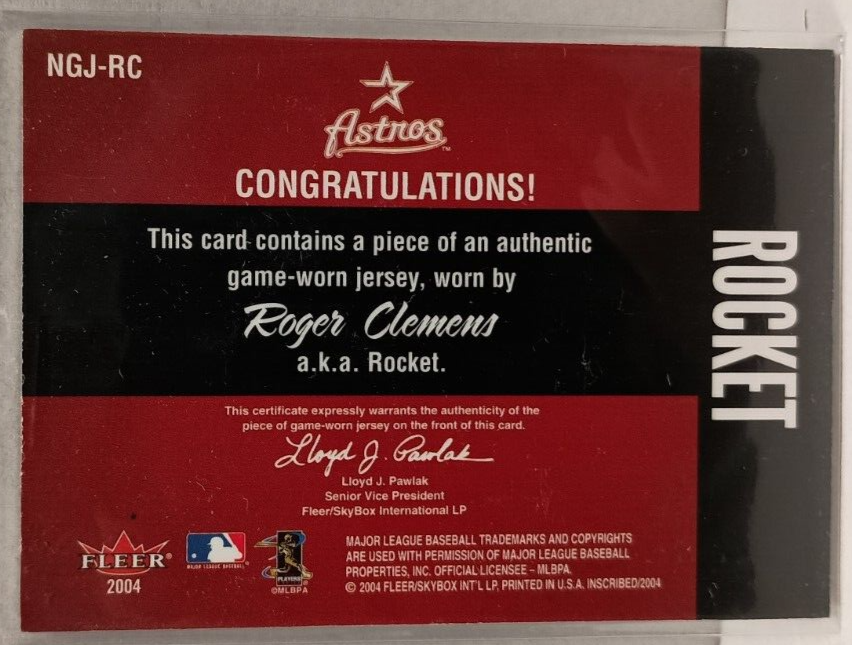 2004 Fleer InScribed Roger Clemens (#NGJ-RC) game-worn jersey card