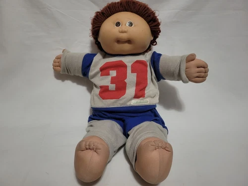 Vintage 1982 Cabbage Patch Kids Brown Haired Doll 31 Red Gray Outfit
