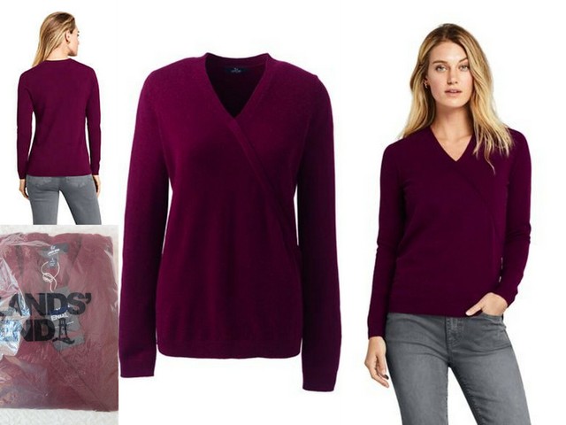 NWT Lands End Women's 100% Cashmere V-neck Faux Wrap Sweater L 14-16 Reg $169 | eBay