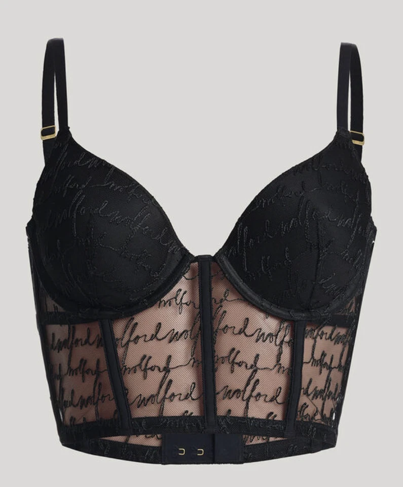 Sujetador corsé Wolford Logo Obsessed Bustier talla 34B negro brillante con aros $215 nuevo con etiquetas Foto 2 de 3