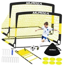 Kids Soccer Goals for Backyard Set, 2 Pack of 4x3 ft Portable Pop Black Yellow