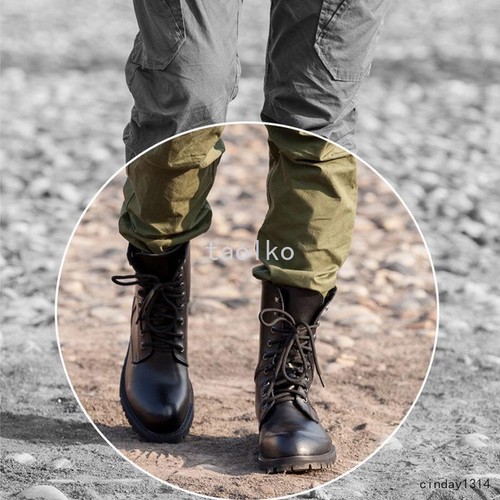 Men Lastest Black Combat Faux Leather Military Ankle Boots Lace Up Shoes SZ 5-11 - Foto 7 di 23