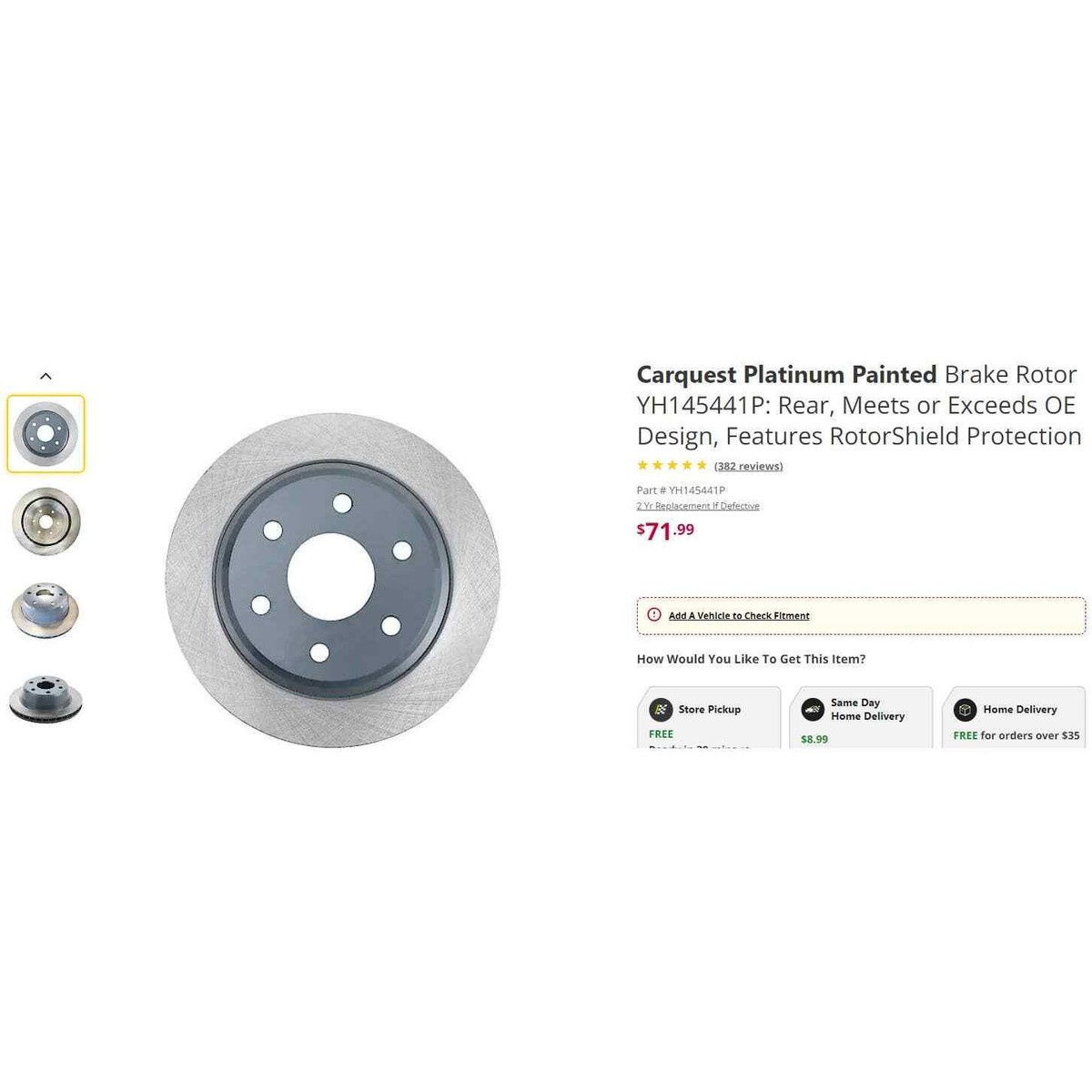 Carquest Platinum Painted Brake Rotor YH145441P Rear, Meets