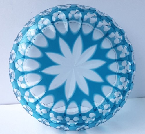 1. von 4. Schale aquamarinblauer Überfang Kristallglas Handschliff um 1930 M774 - 第 6/12 張圖片